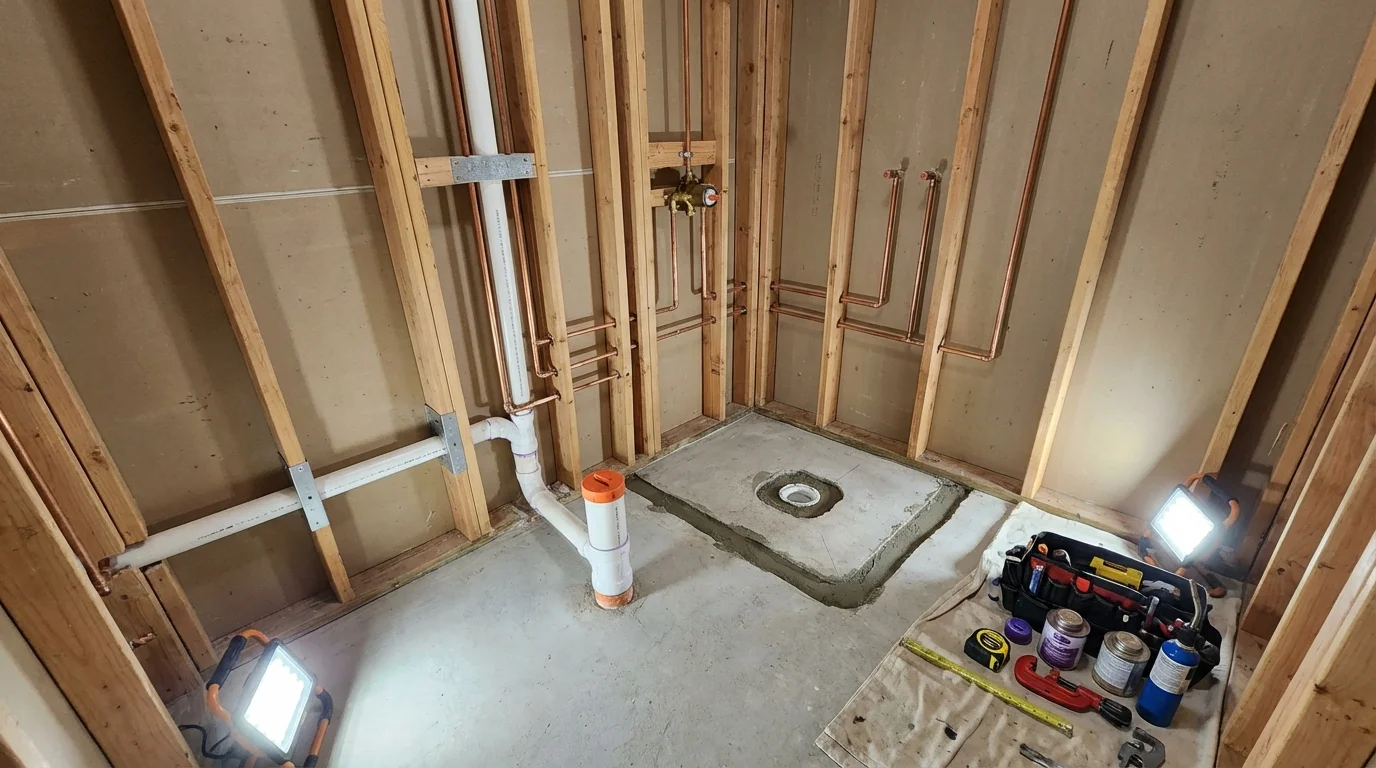 Bathroom rough-in plumbing during remodel by Johns Plumbing LLC in Jourdanton