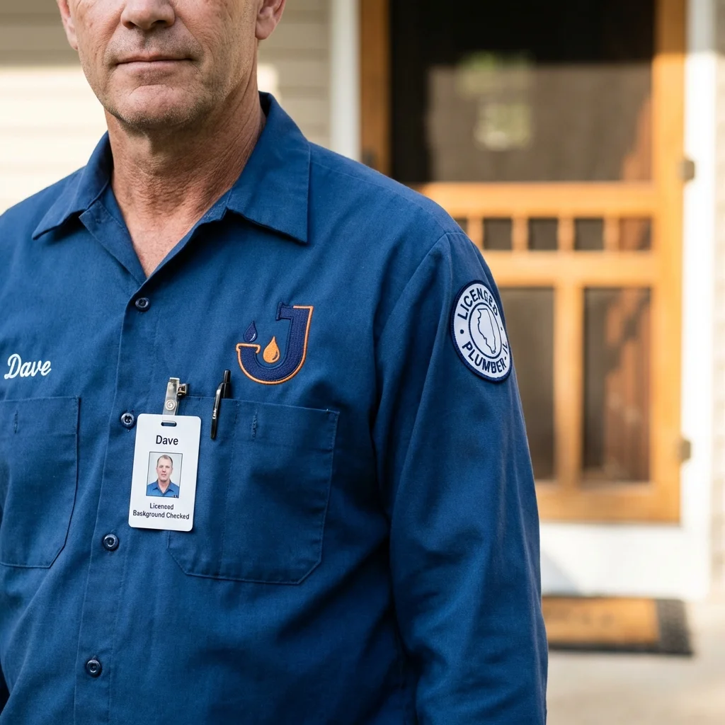 Licensed plumber showing ID badge in Jourdanton, TX