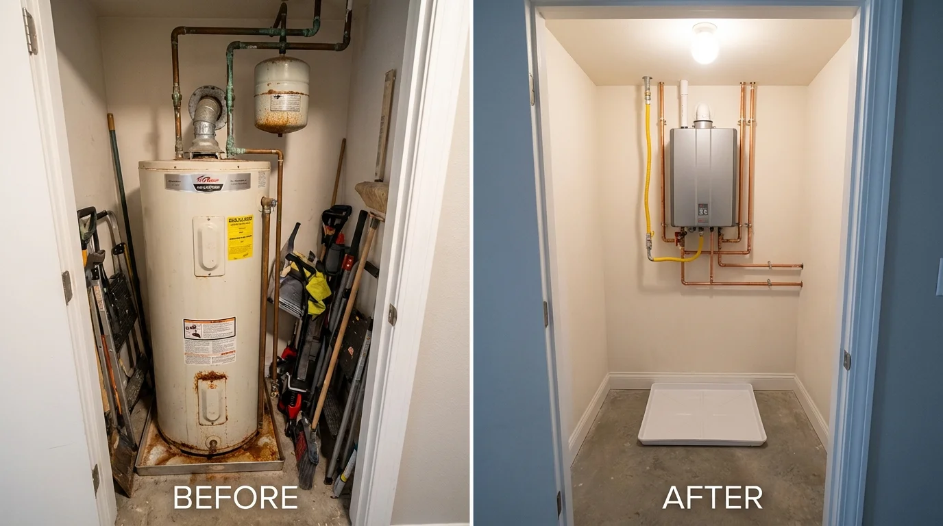 Tank water heater versus wall-mounted tankless unit comparison for Jourdanton, TX homeowners