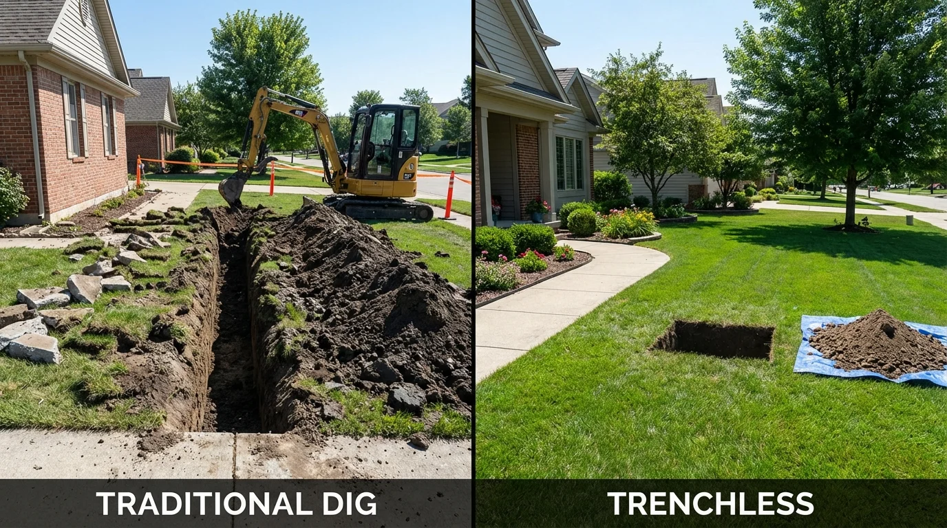 Trenchless sewer repair with minimal yard damage versus traditional excavation in Jourdanton, TX